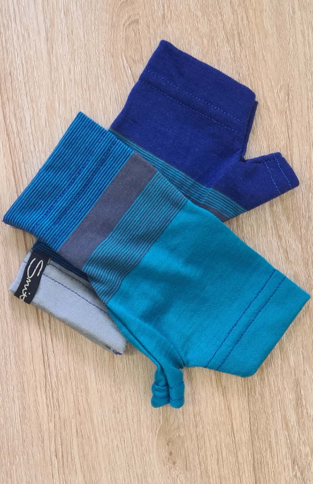 Blue Multi Stripe Merino Wool Thermal Fingerless Mittens