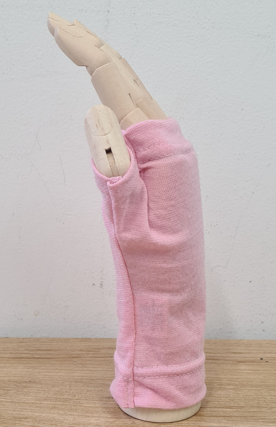 Carnation Pink Fine Stripe Merino Wool Thermal Fingerless Mittens