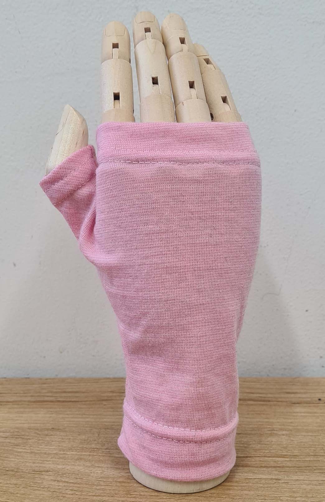 Carnation Pink Fine Stripe Merino Wool Thermal Fingerless Mittens