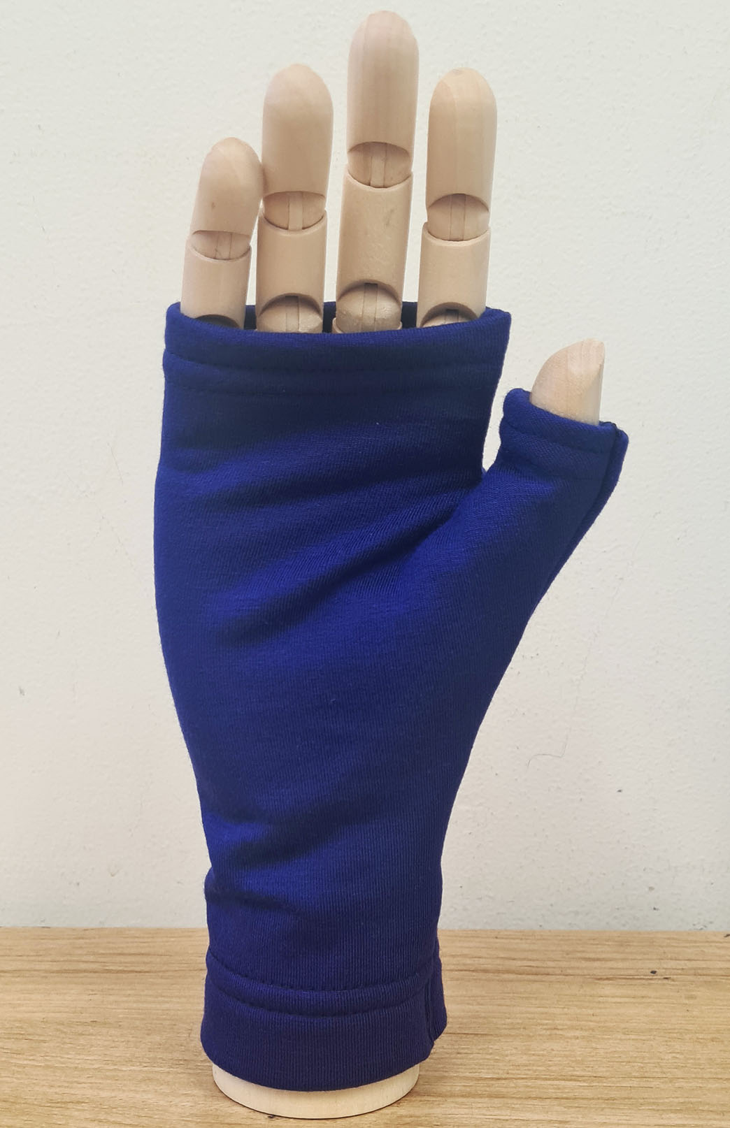 Cobalt Blue Fleece Merino Wool Thermal Fingerless Mittens