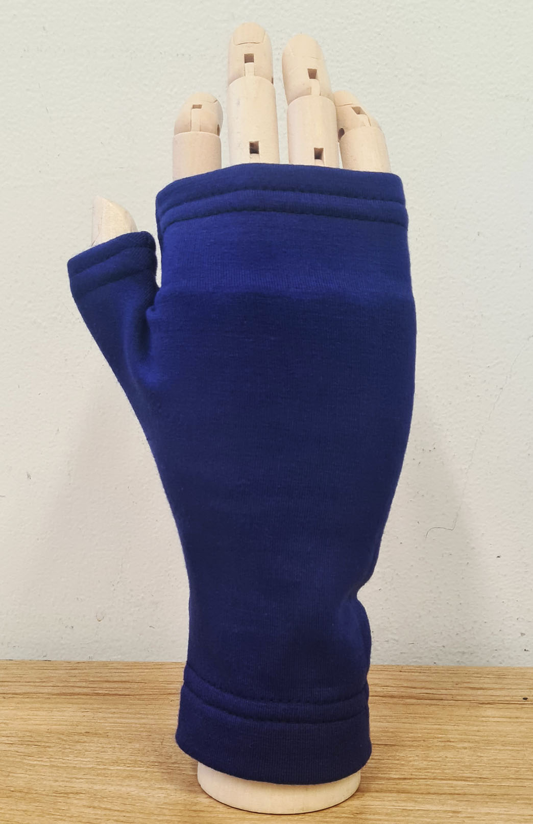 Cobalt Blue Fleece Merino Wool Thermal Fingerless Mittens