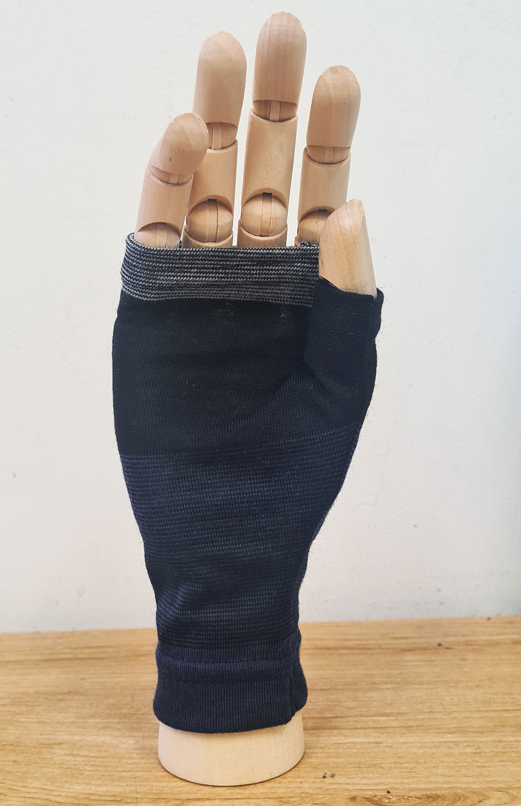 Dark Blue Multi Stripe Merino Wool Thermal Fingerless Mittens