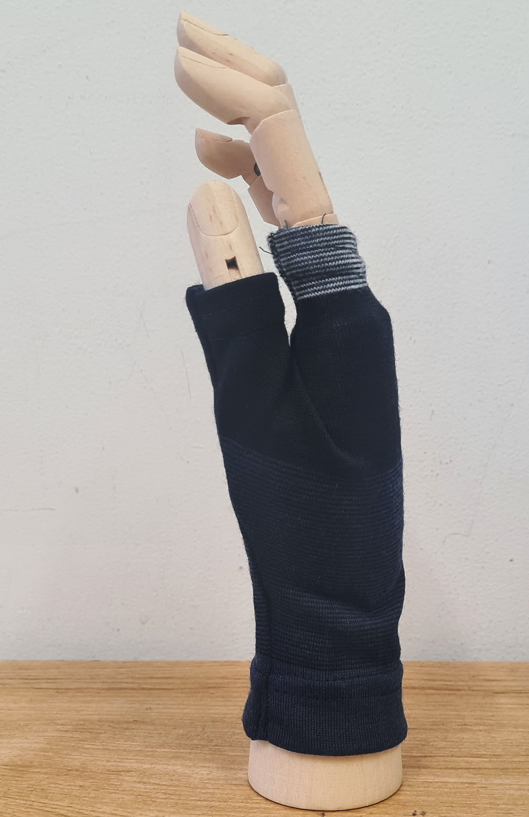 Dark Blue Multi Stripe Merino Wool Thermal Fingerless Mittens