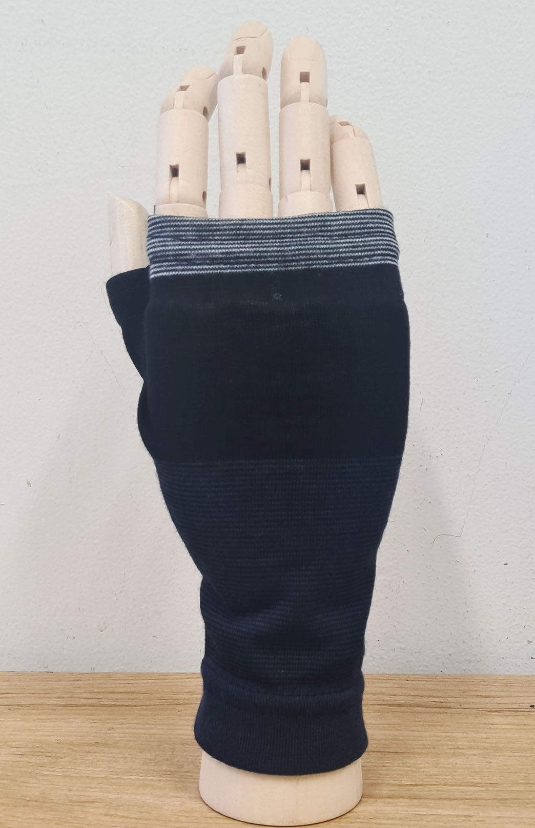 Dark Blue Multi Stripe Merino Wool Thermal Fingerless Mittens