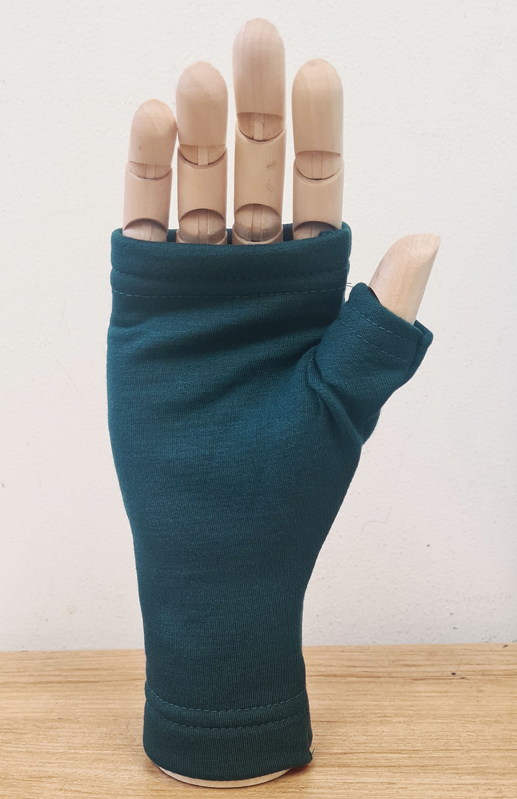 Deep Sea Green Fleece Merino Wool Thermal Fingerless Mittens