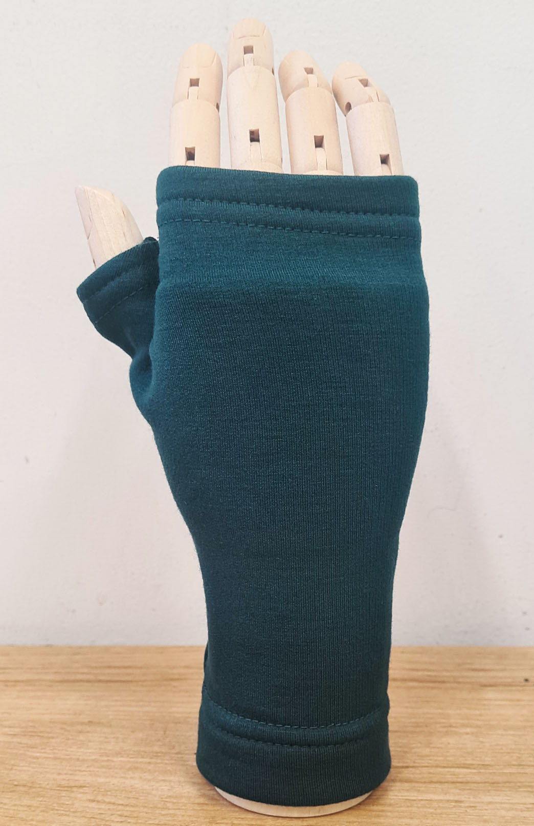 Deep Sea Green Fleece Merino Wool Thermal Fingerless Mittens
