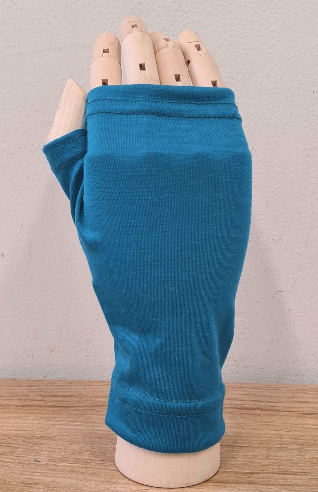 Dragonfly Teal Merino Wool Thermal Fingerless Mittens