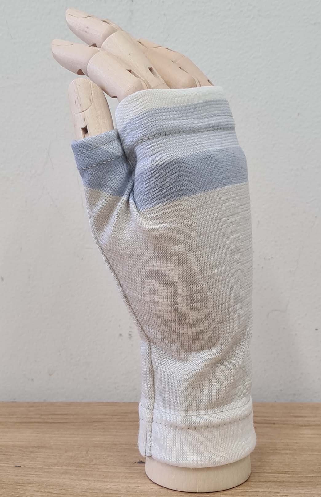 Ivory Multi Stripe Merino Wool Thermal Fingerless Mittens