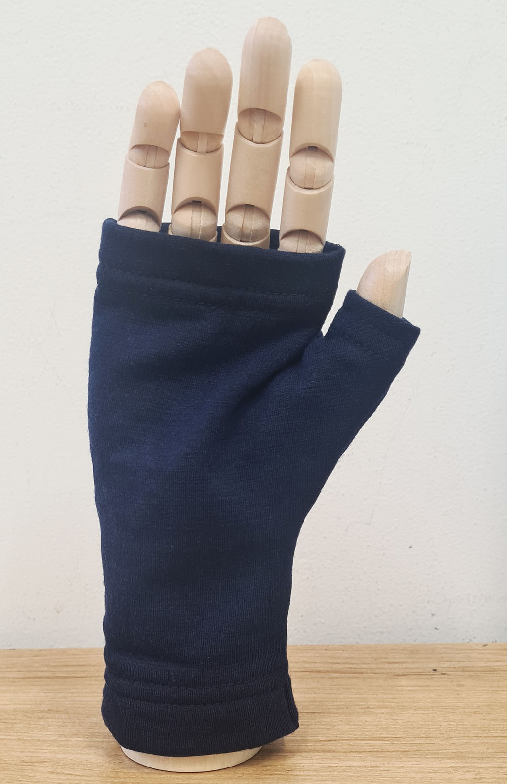 Navy Blue Fleece Merino Wool Thermal Fingerless Mittens
