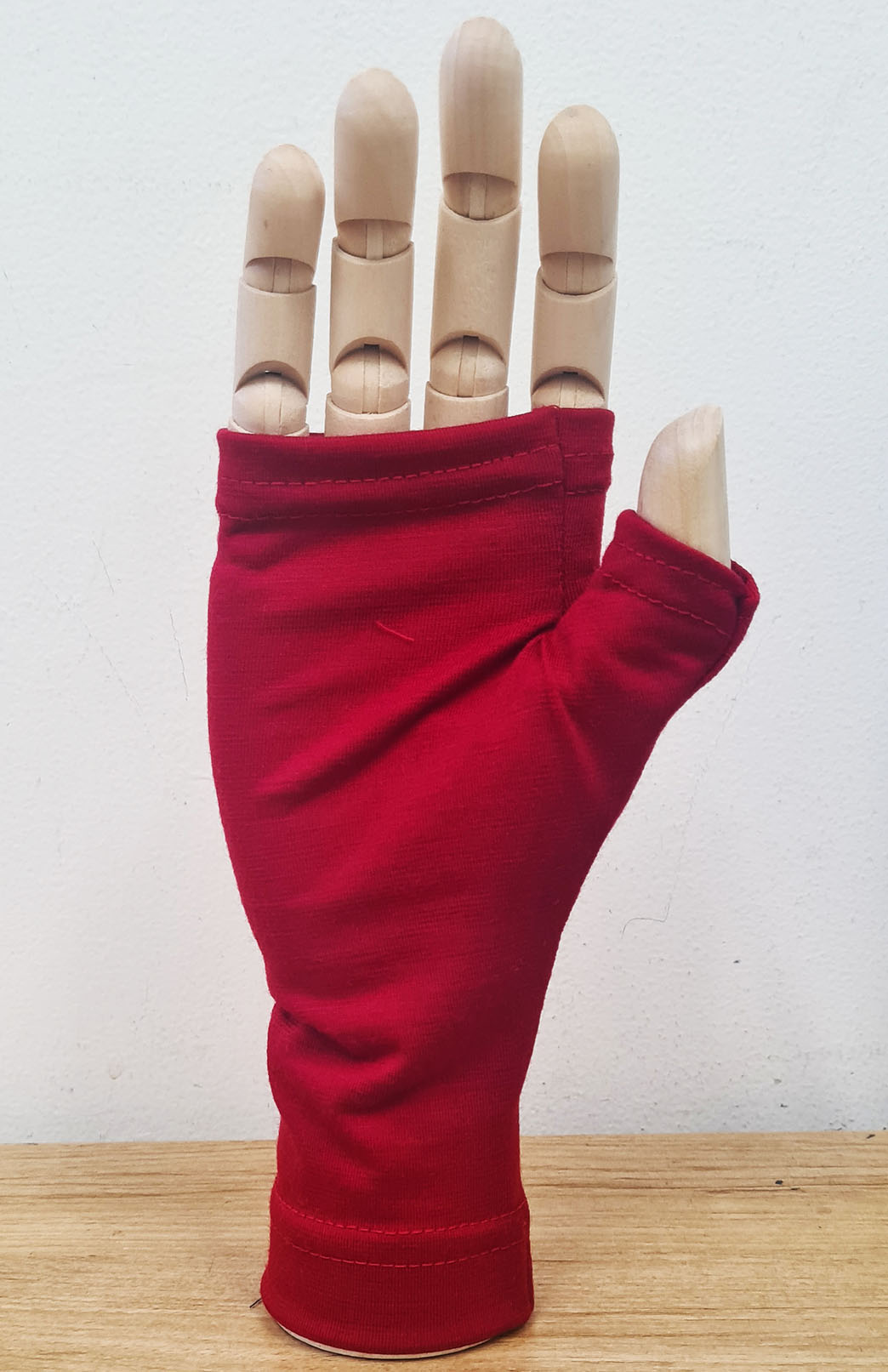 Red Merino Wool Thermal Fingerless Mittens