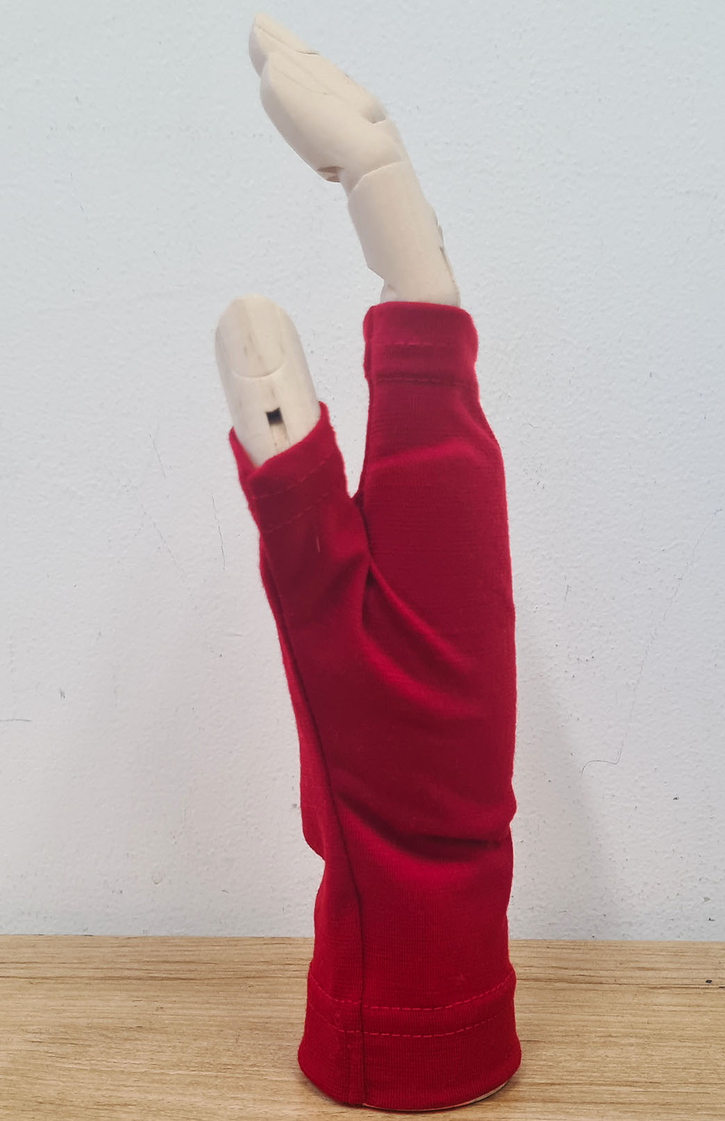 Red Merino Wool Thermal Fingerless Mittens