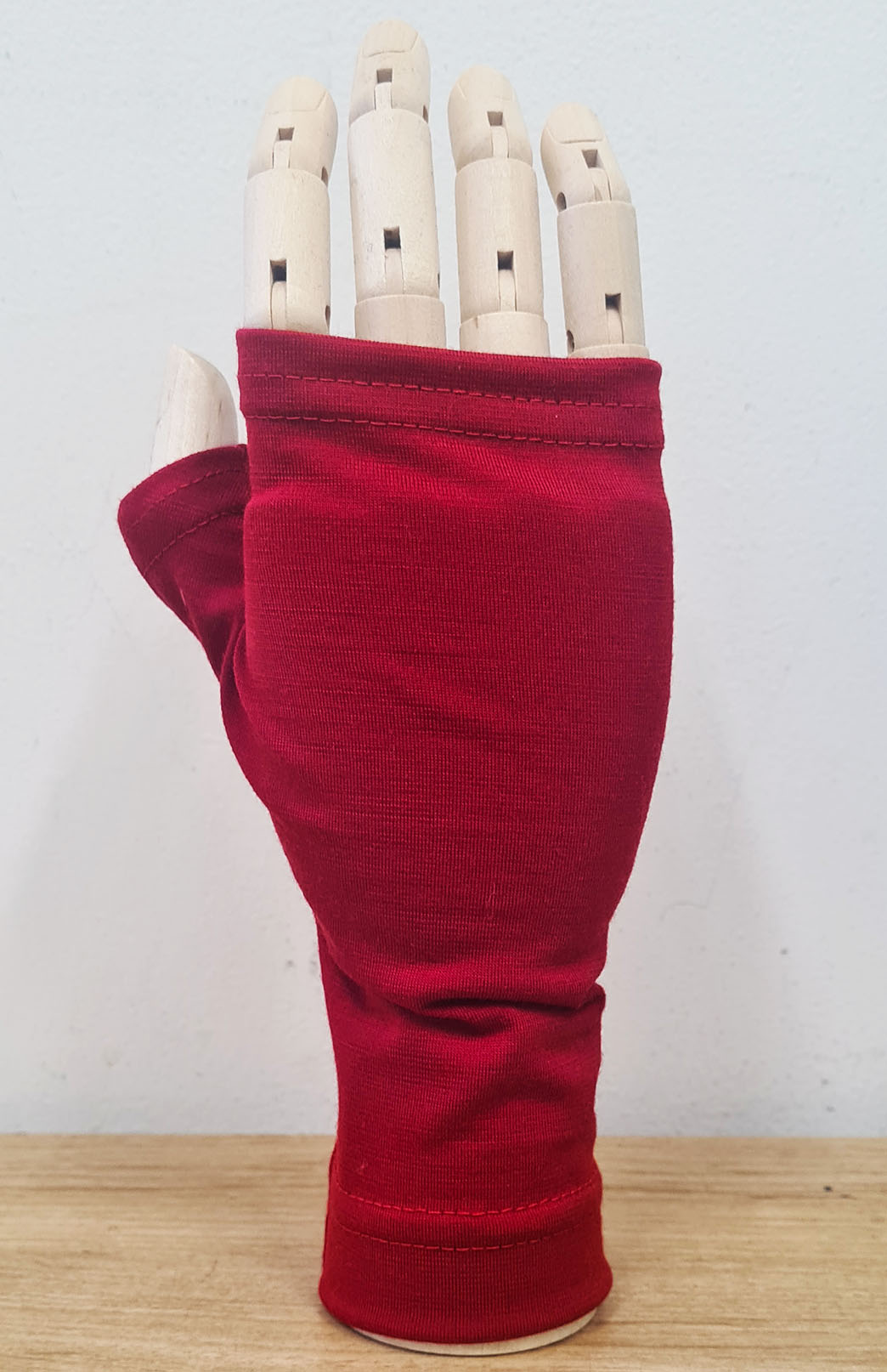 Red Merino Wool Thermal Fingerless Mittens