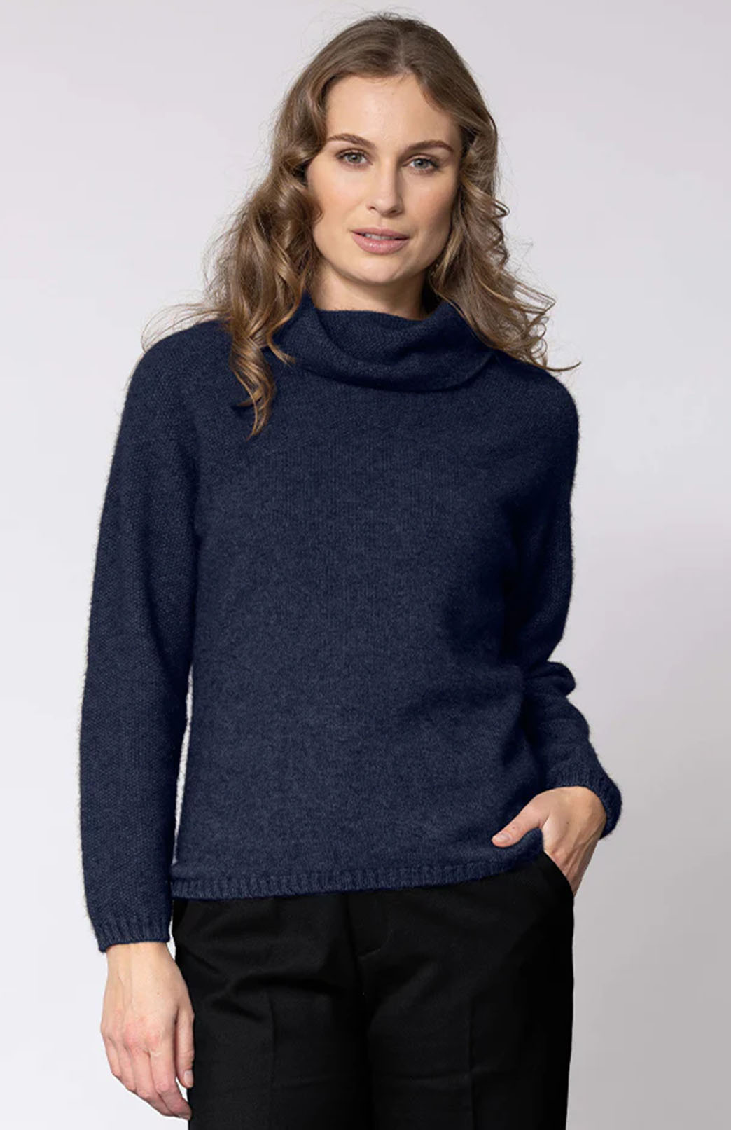 Navy Blue Women&#39;s Merino and Possum Knit Cowl Neck Jumper

