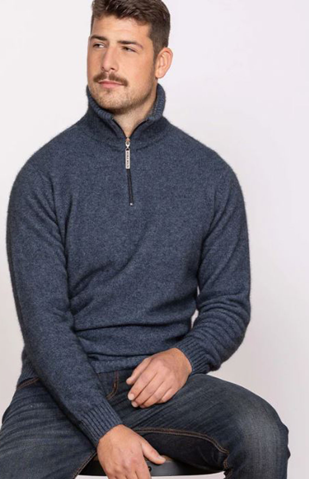 Neptune & Pumice Men&#39;s Zip Neck Merino &amp;amp; Possum Jumper
