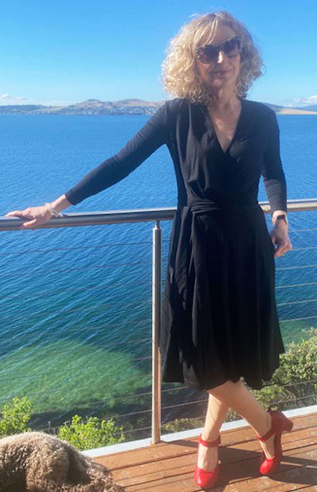 Black Women's Merino Wool 7/8th Sleeve Wrap Dress with pockets 