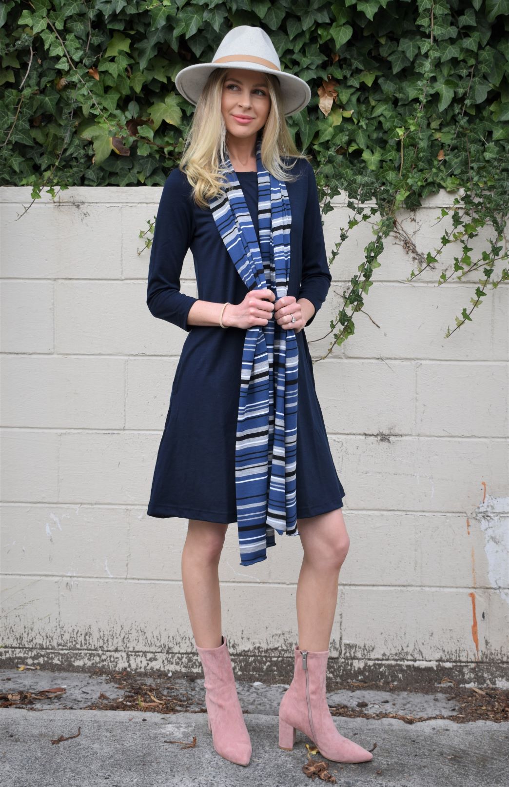 French Navy Blue Women's Merino Wool Swing Dress