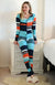 Aqua Navy & Orange Stripe Merino wool adult button down onesie with elasticated back flap
