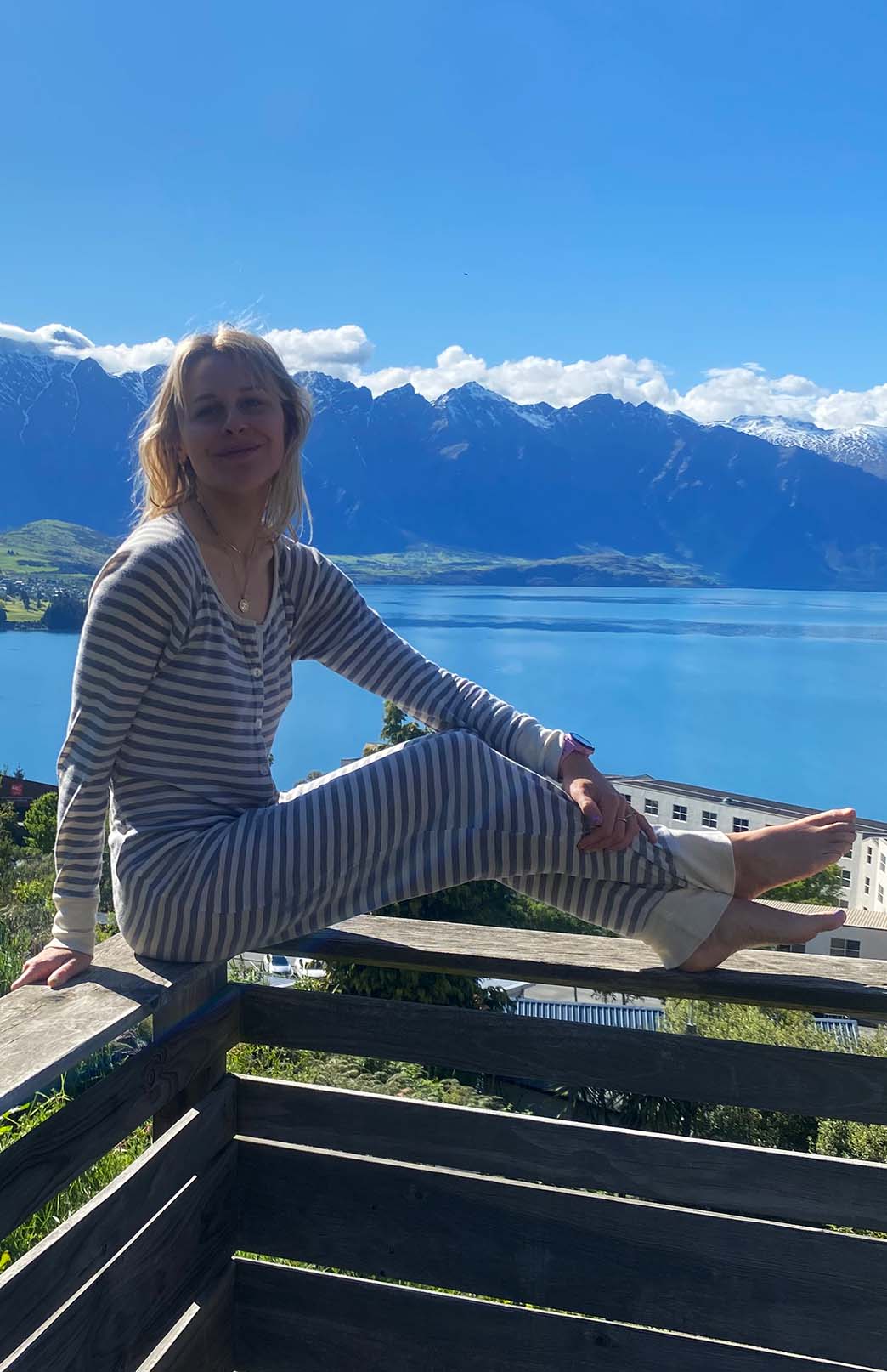 Grey Marl and Ivory Stripe Merino wool adult button down onesie with elasticated back flap
