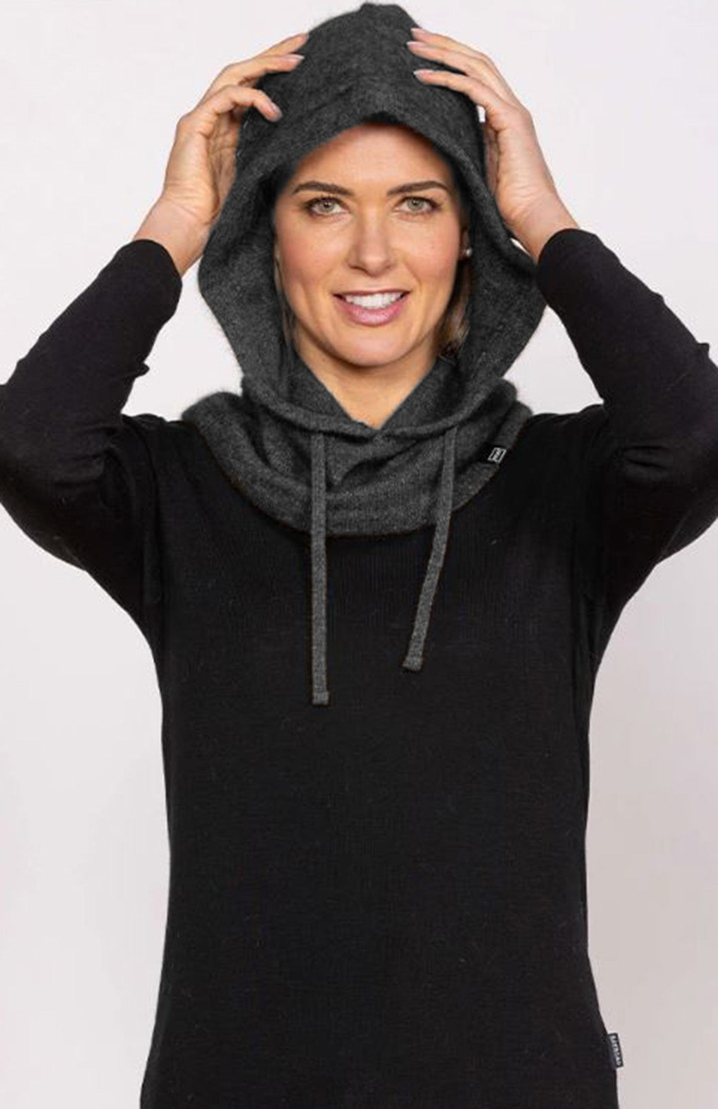Charcoal Women's Merino Wool &amp; Possum Hood with Ties