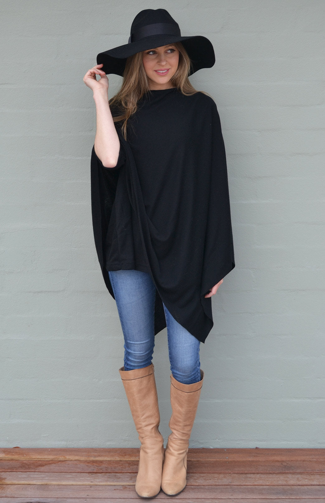 Black Women's Merino Wool Poncho