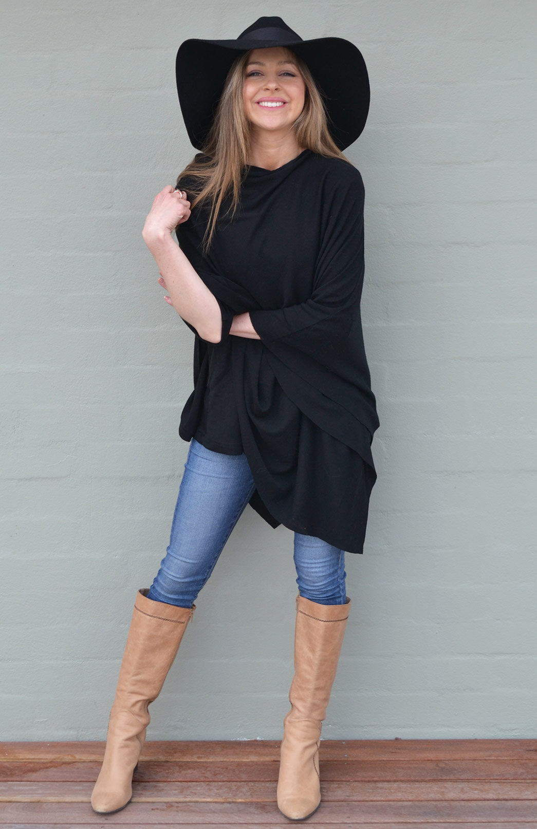 Black Women's Merino Wool Poncho