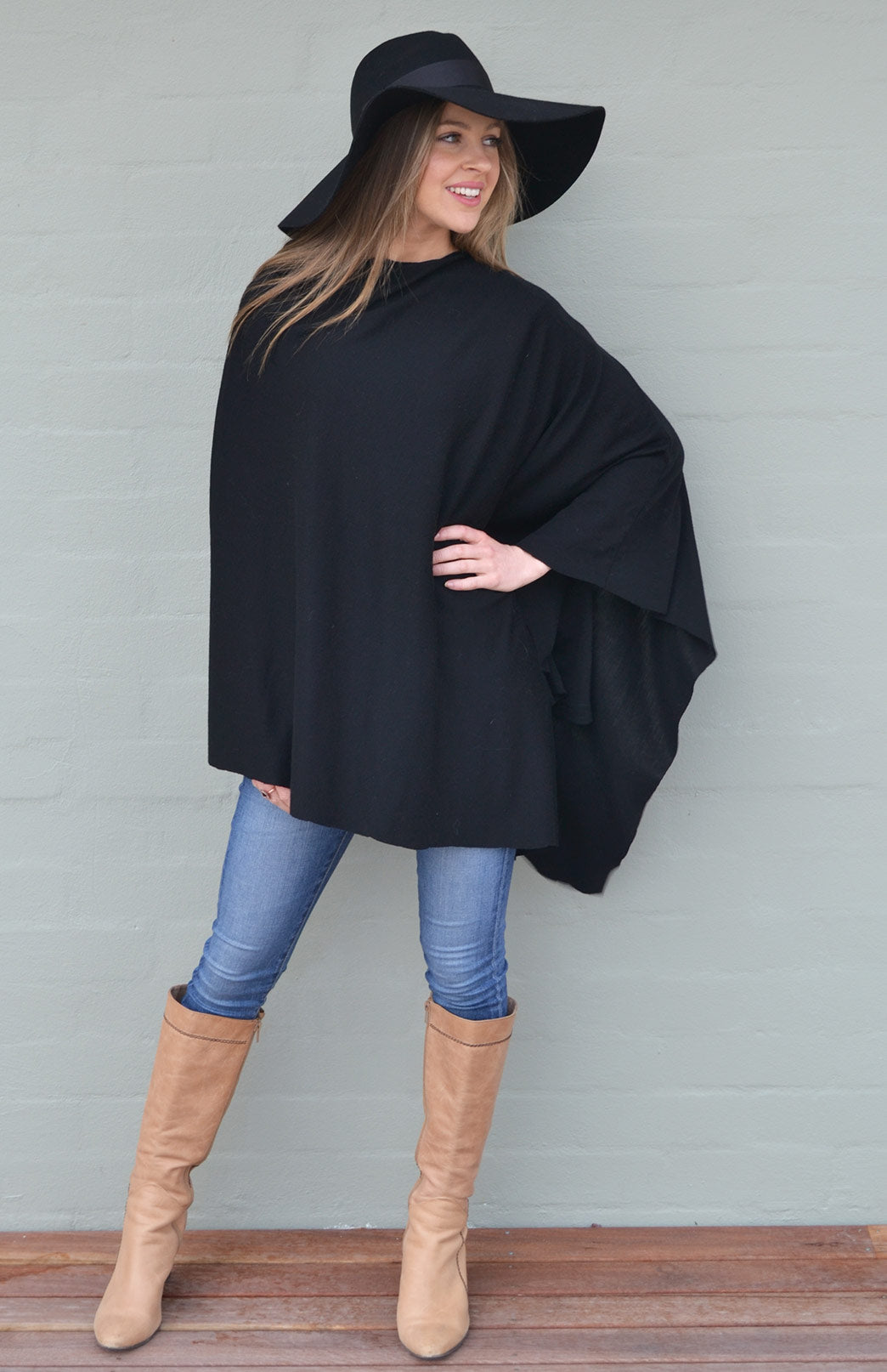 Black Women's Merino Wool Poncho