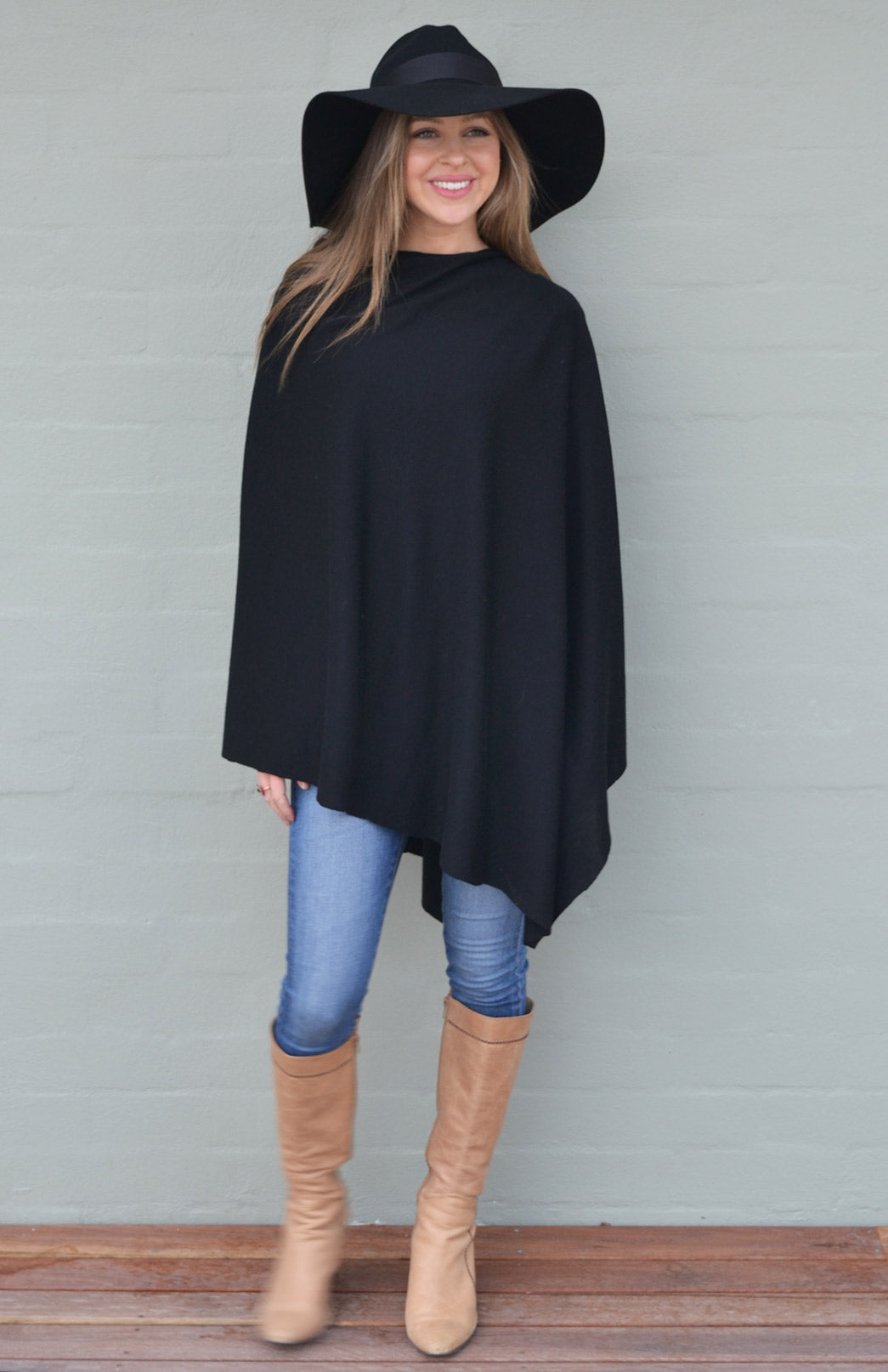 Black Women's Merino Wool Poncho