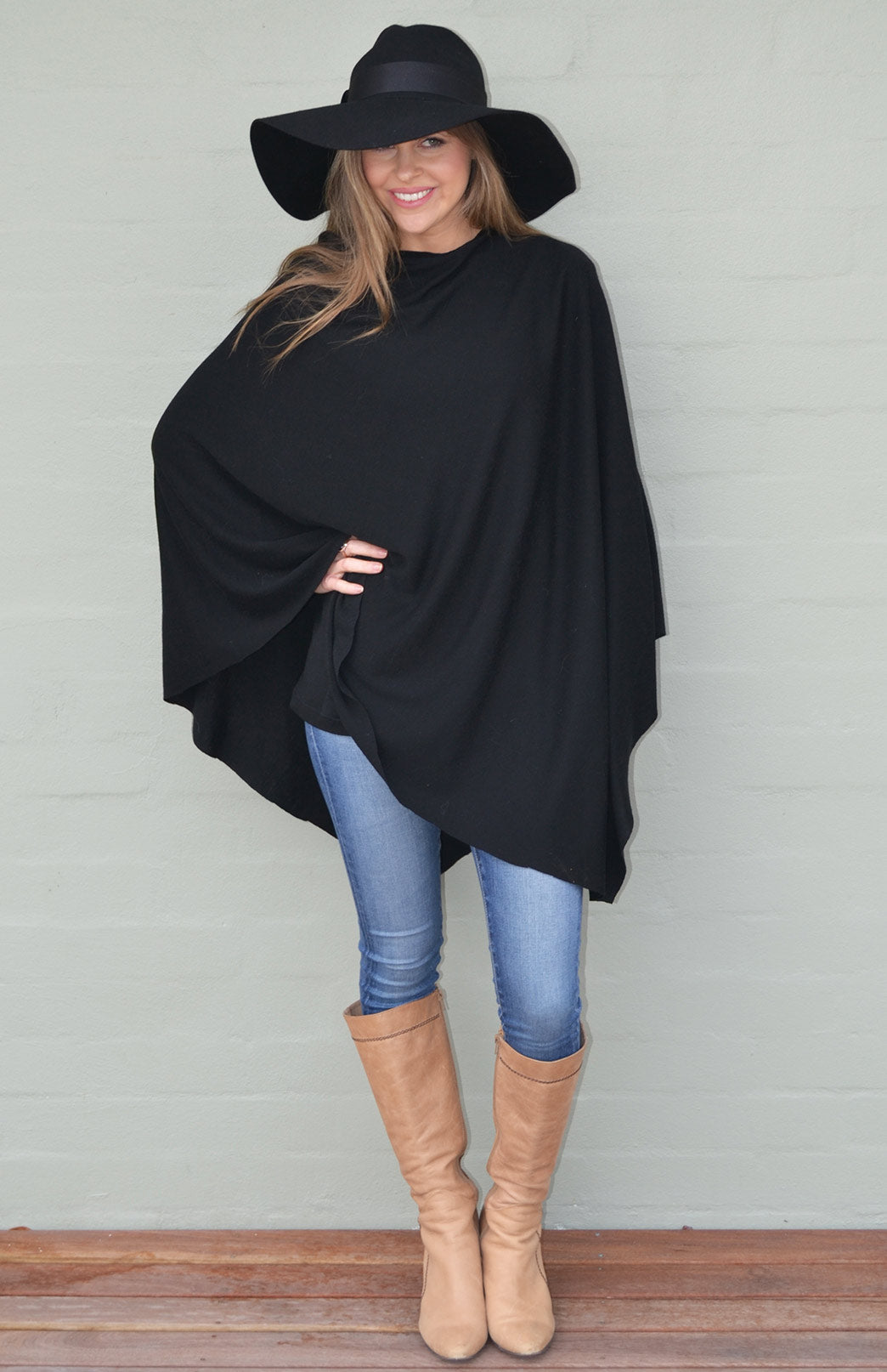 Black Women's Merino Wool Poncho