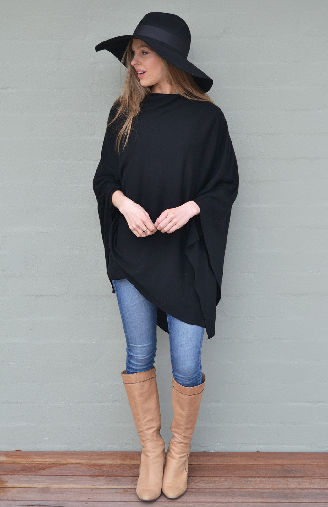 Black Women's Merino Wool Poncho