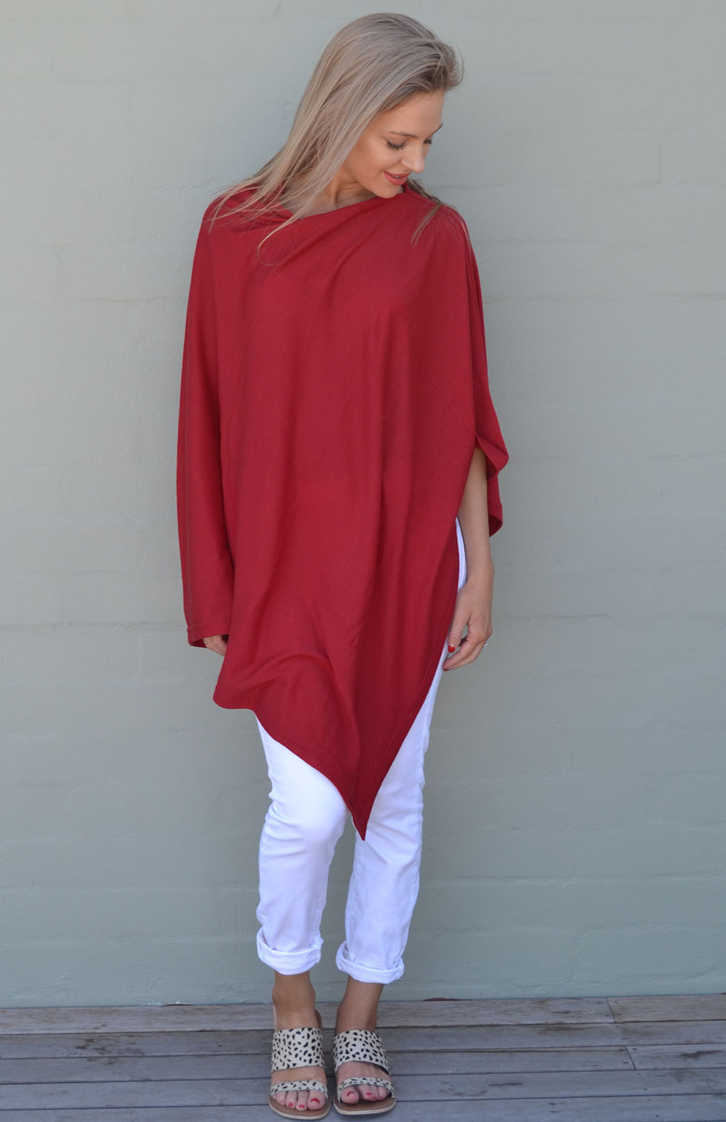 Chilli Red Women's Merino Wool Poncho
