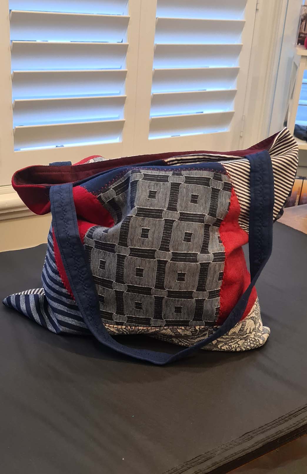 Blue & Red Bag Merino Wool Patchwork Tote Bag