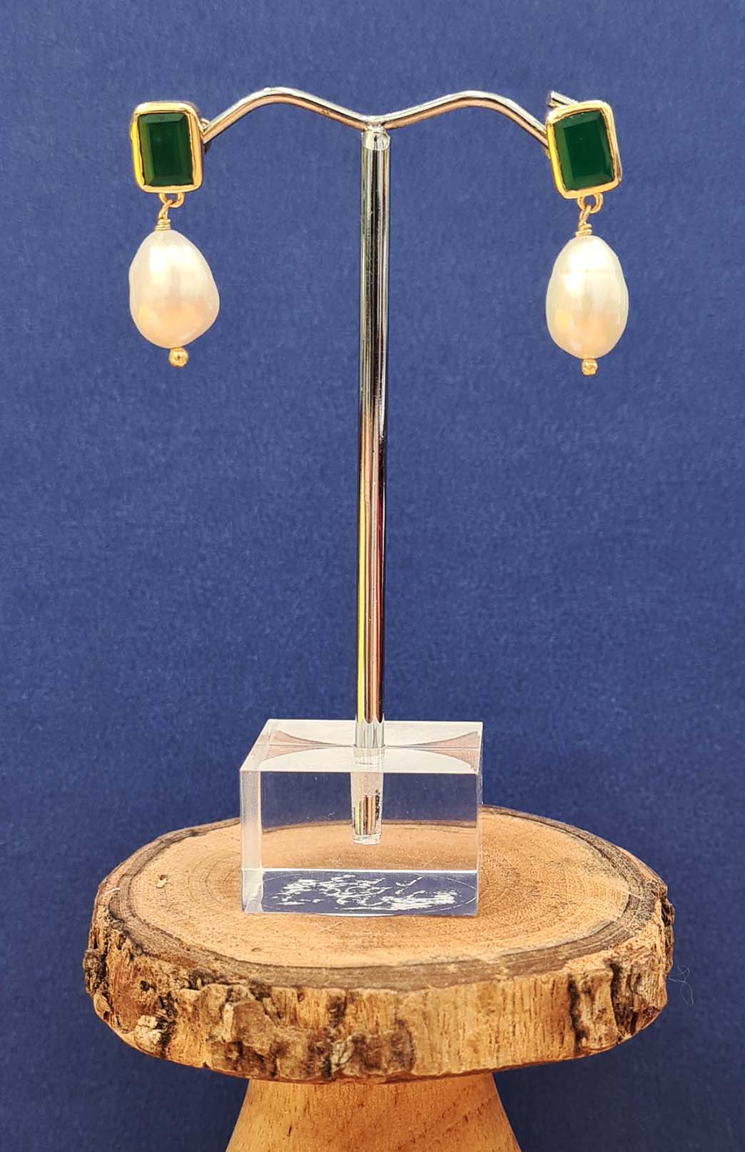 Green & Pearl Pearl Earrings