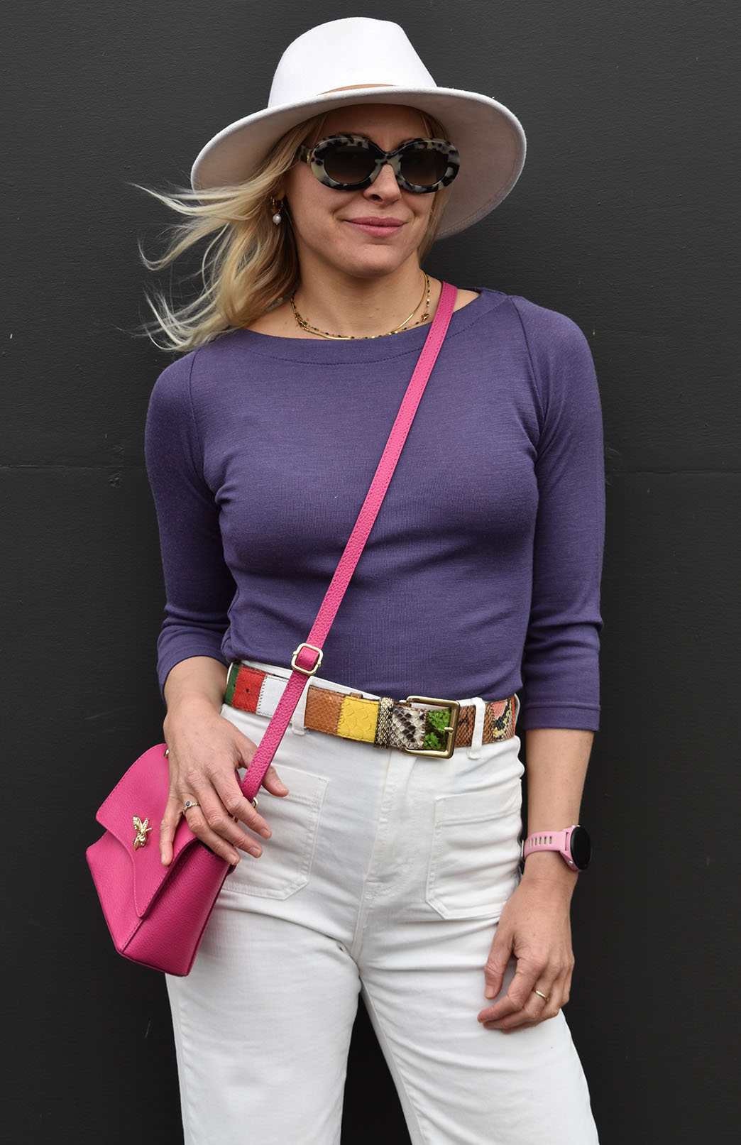 Grape Purple Women's Merino Wool Slit Neck Top with 7/8 Sleeves
