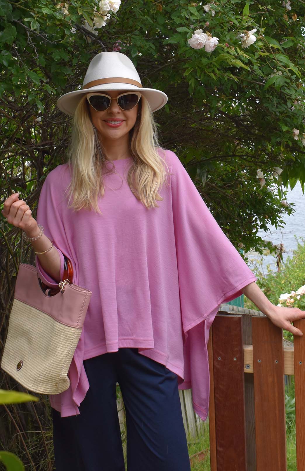 Crocus Pink Women&#39;s Merino Wool Boxy Poncho Top
