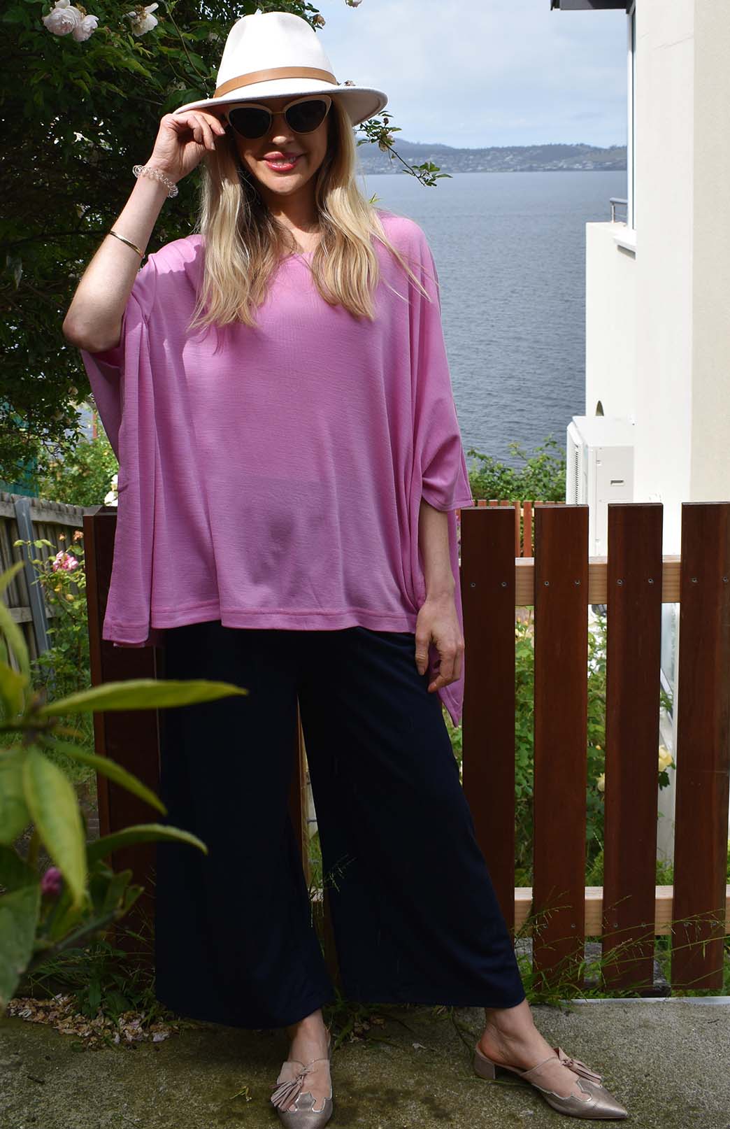 Crocus Pink Women's Merino Wool Boxy Poncho Top