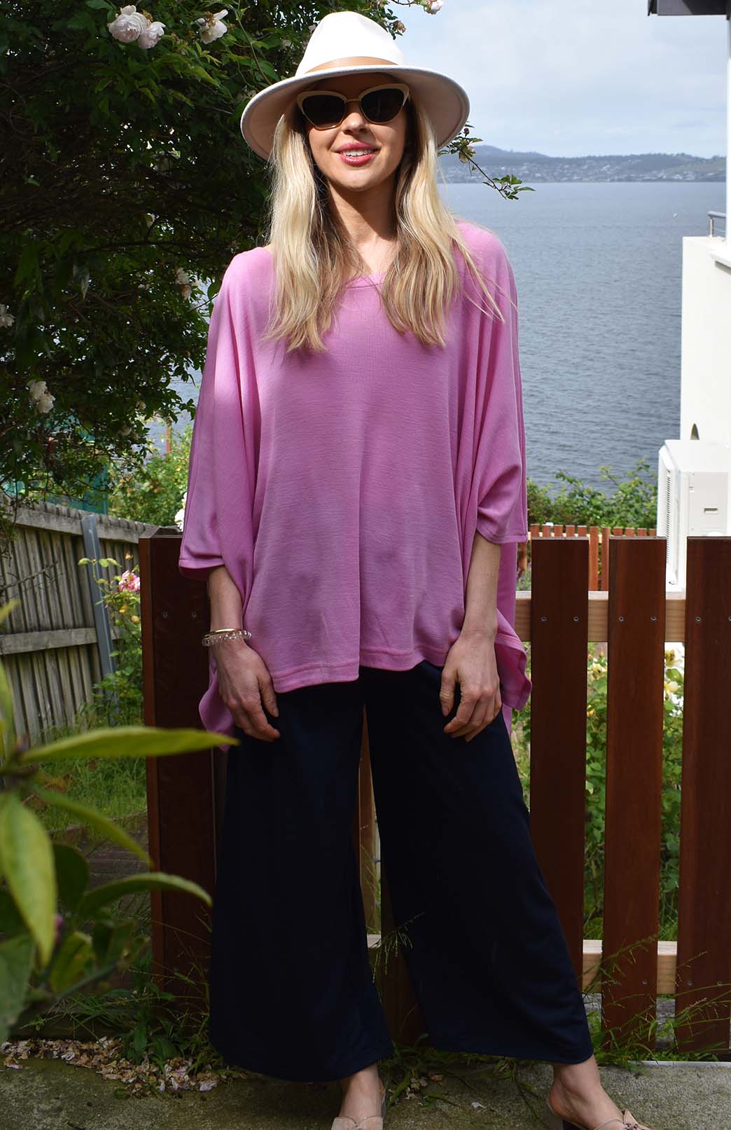 Crocus Pink Women's Merino Wool Boxy Poncho Top