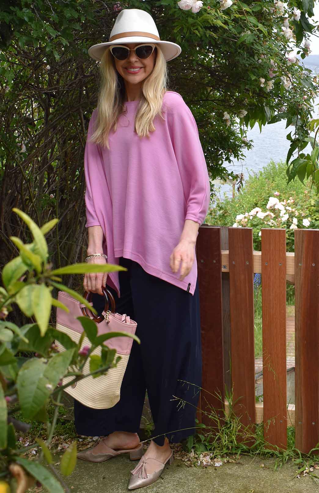 Crocus Pink Women's Merino Wool Boxy Poncho Top