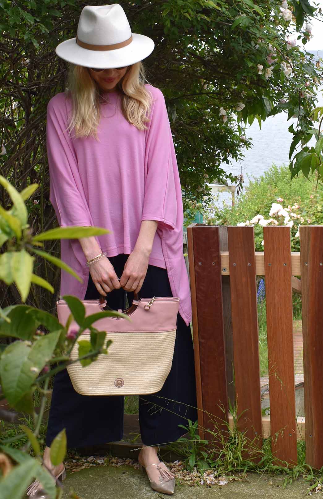 Crocus Pink Women's Merino Wool Boxy Poncho Top