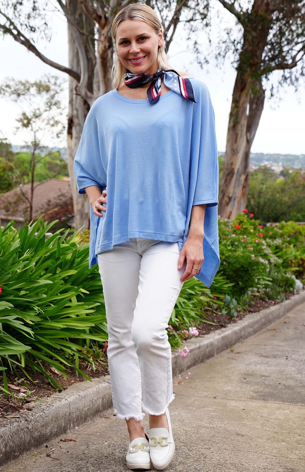 Soft Cornflower Blue Women's Merino Wool Boxy Poncho Top