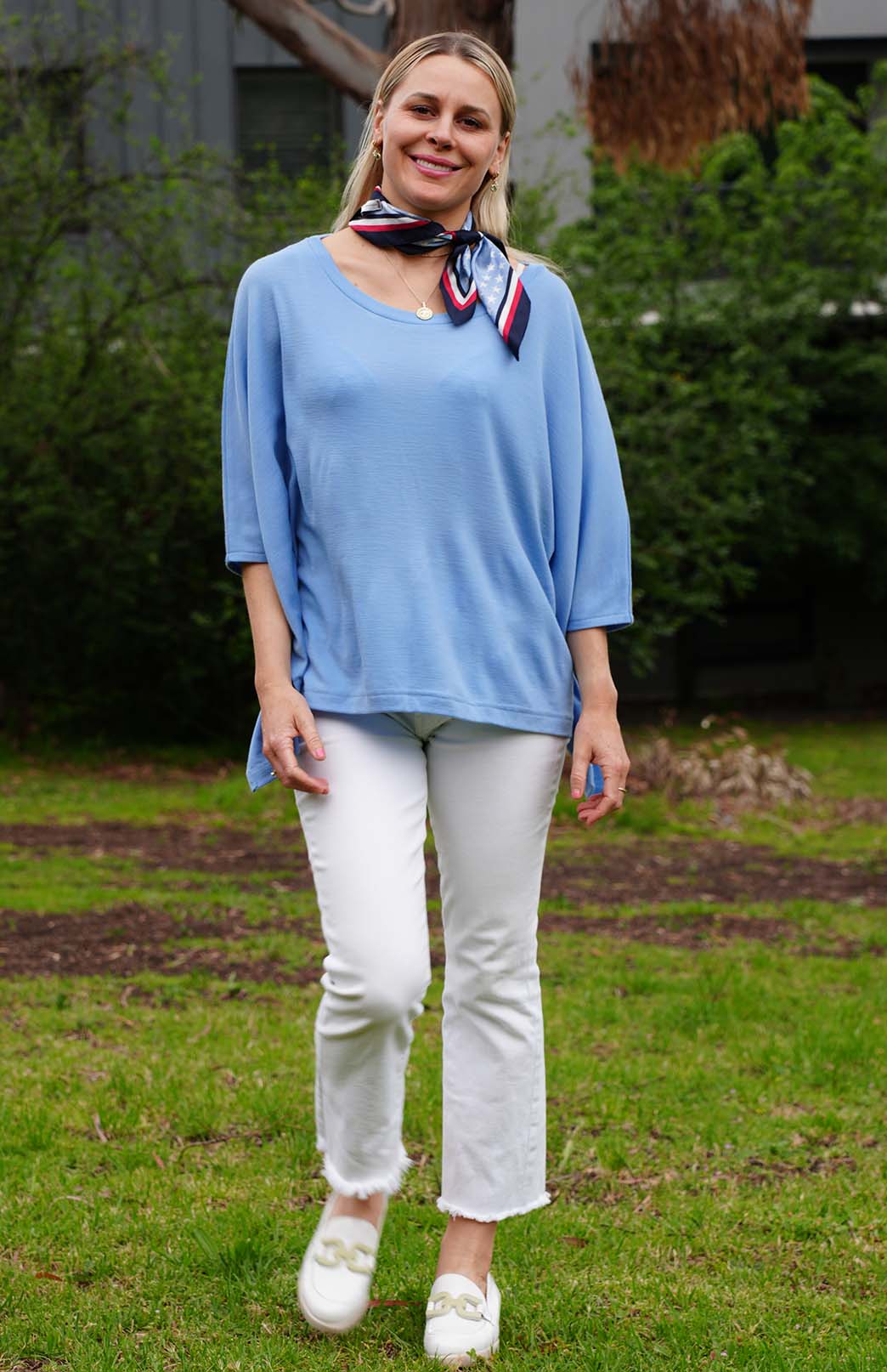 Soft Cornflower Blue Women's Merino Wool Boxy Poncho Top