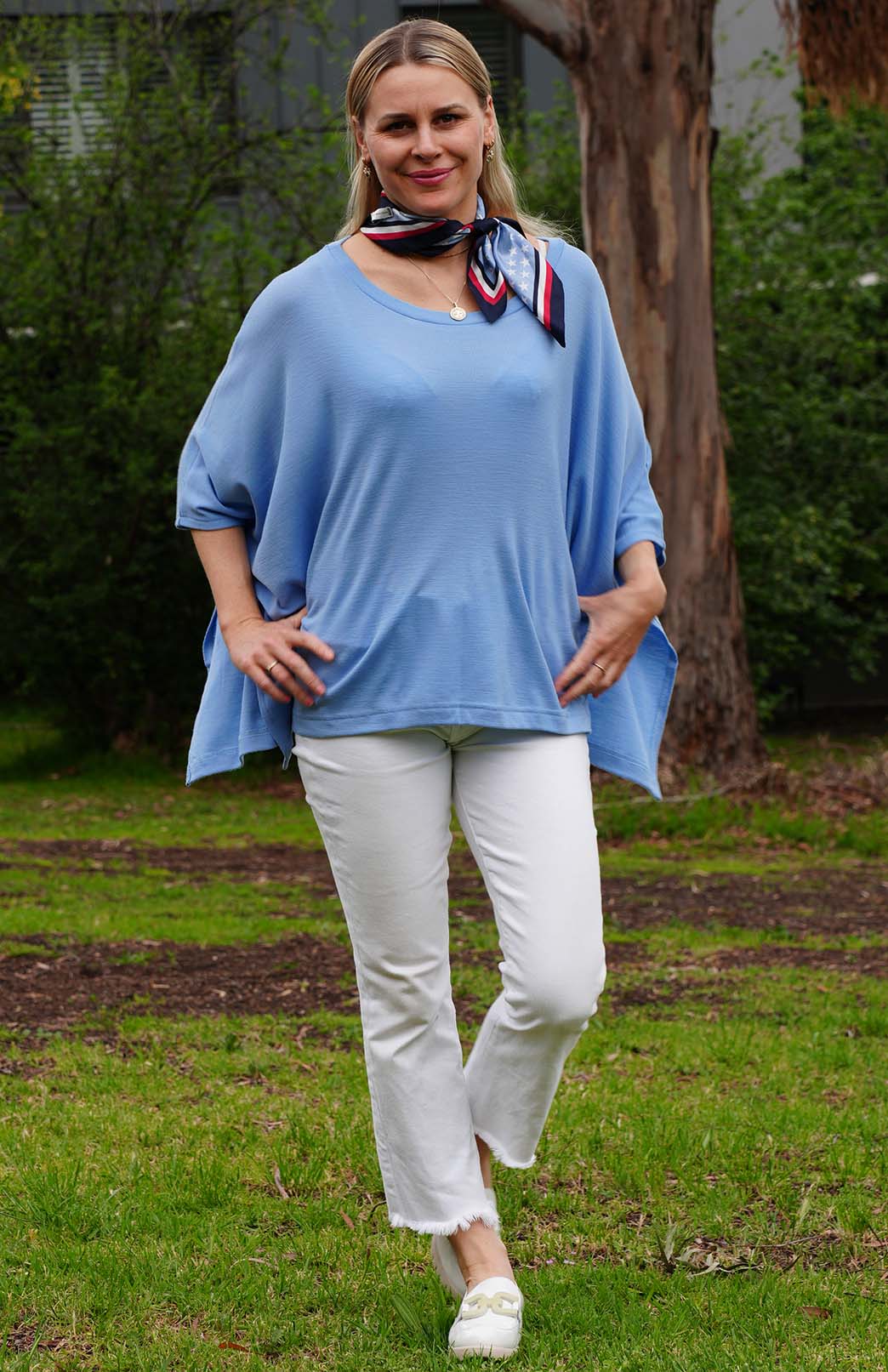 Soft Cornflower Blue Women's Merino Wool Boxy Poncho Top