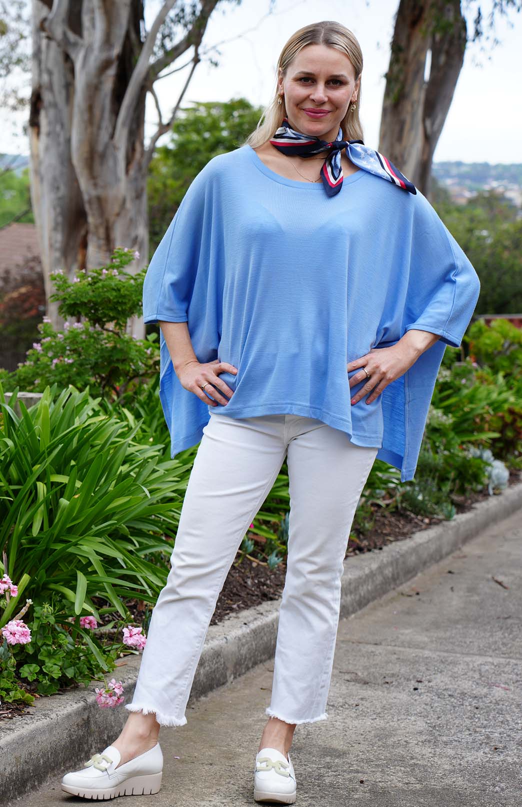 Soft Cornflower Blue Women's Merino Wool Boxy Poncho Top