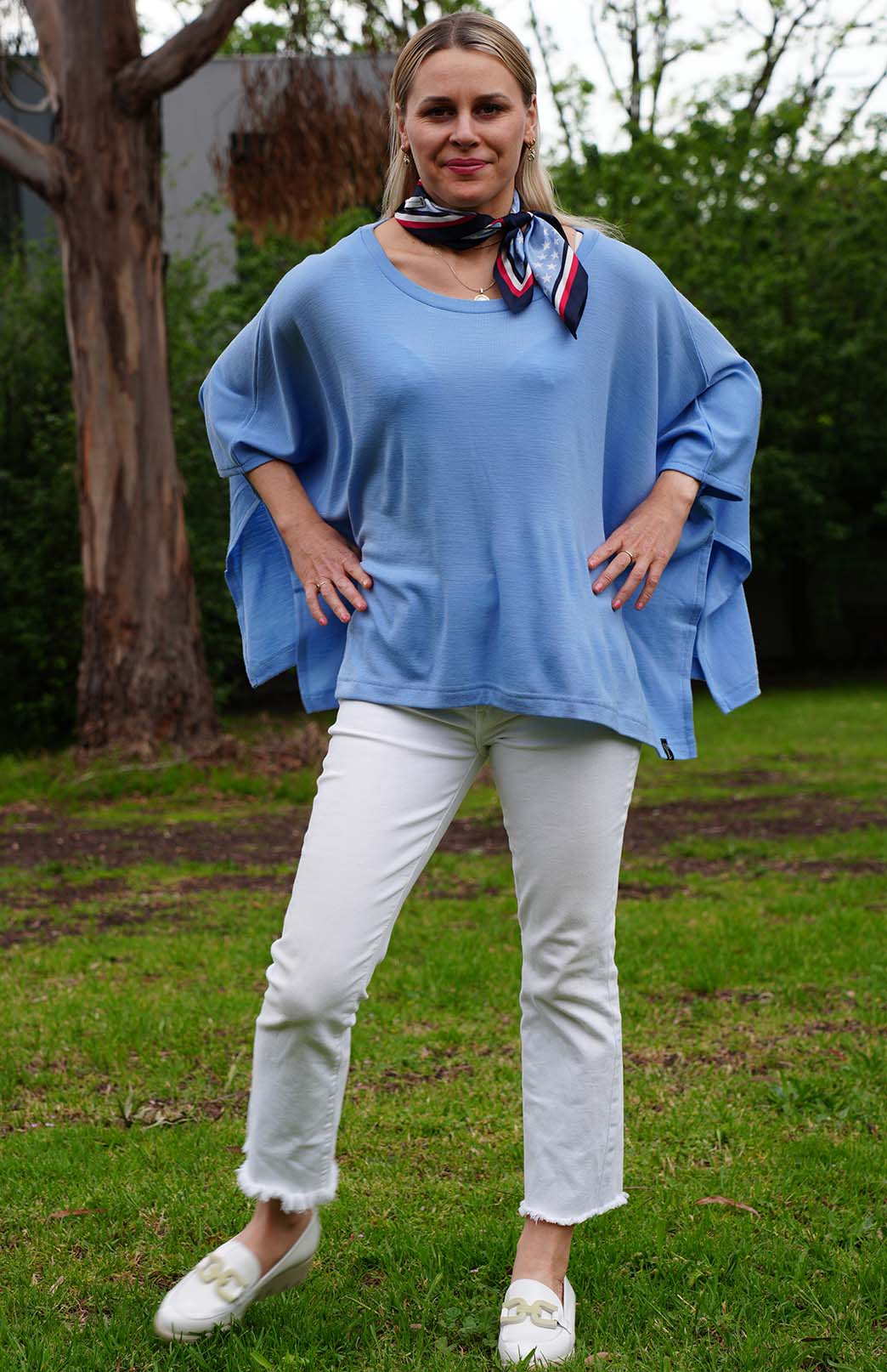 Soft Cornflower Blue Women's Merino Wool Boxy Poncho Top