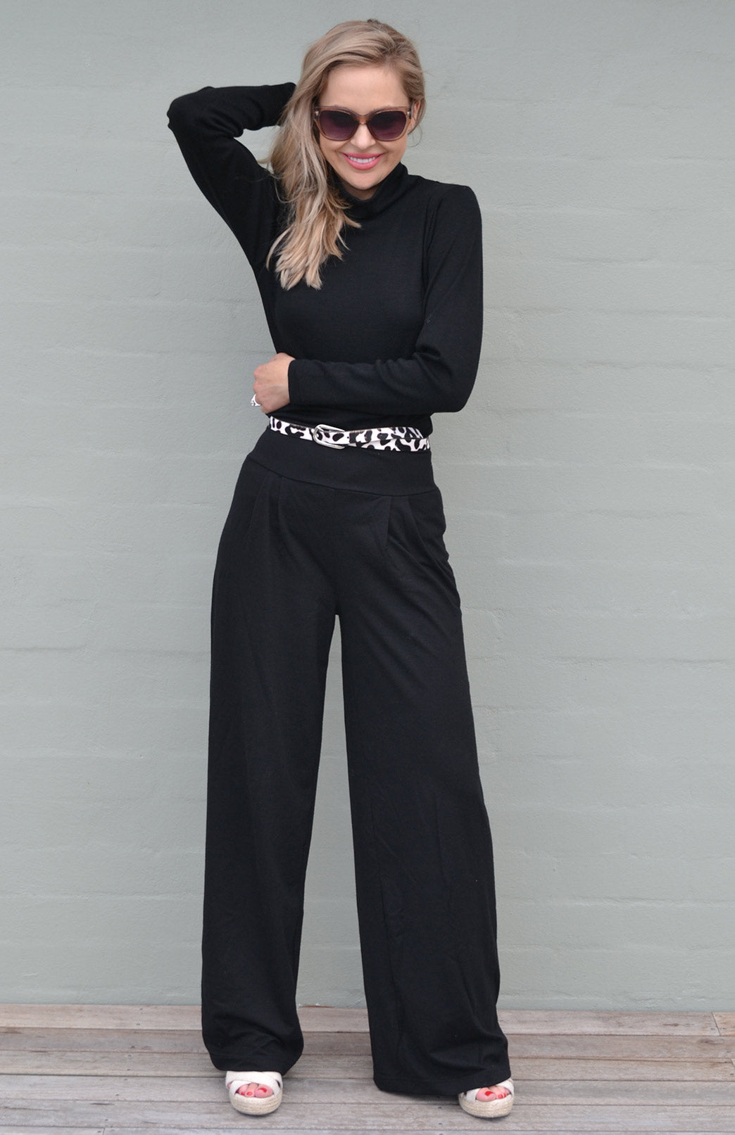 Black Women's Merino Wool Palazzo Pants