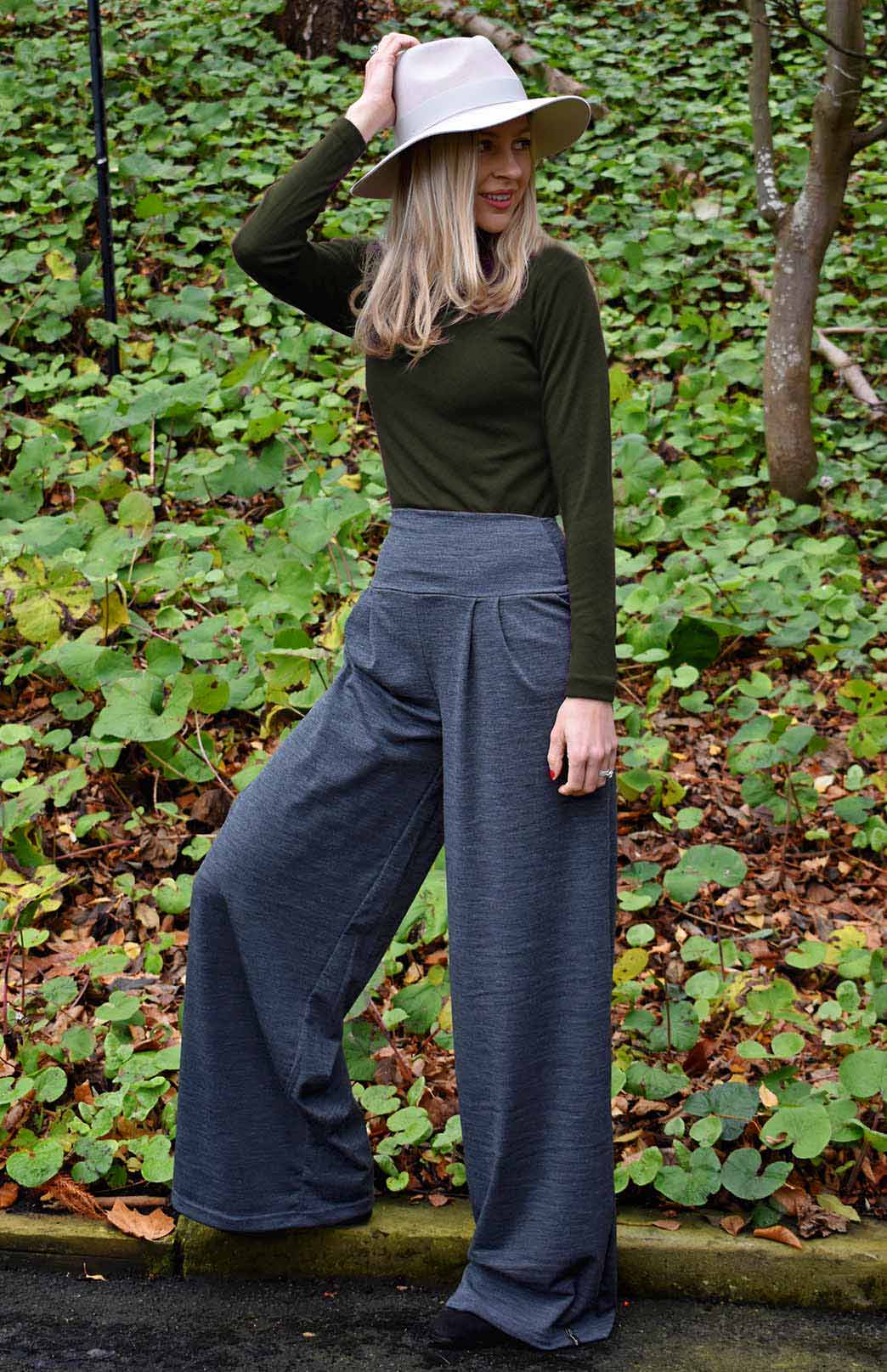 Charcoal Marl Women's Merino Wool Palazzo Pants