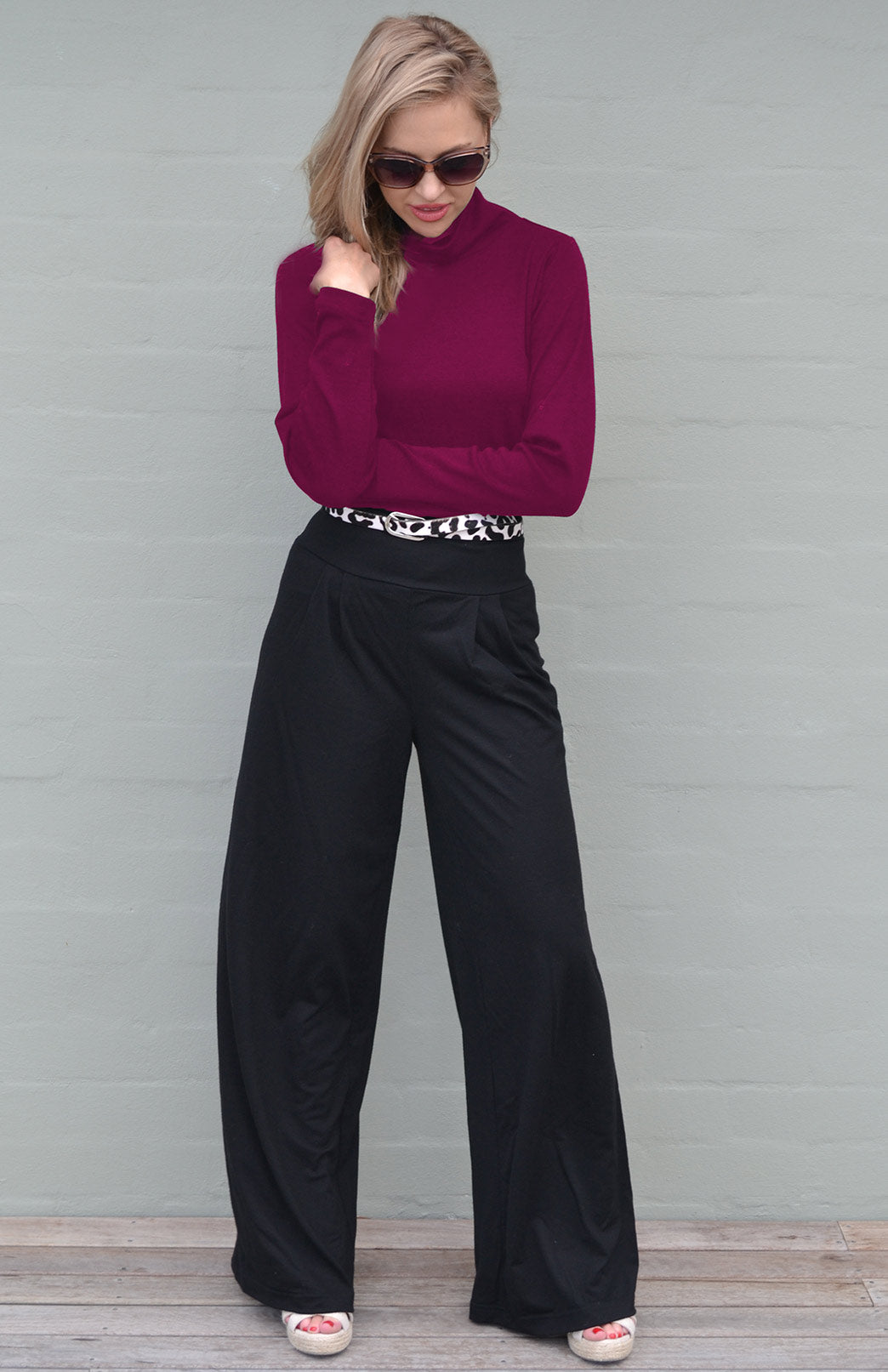 Charcoal Marl Women&#39;s Merino Wool Palazzo Pants
