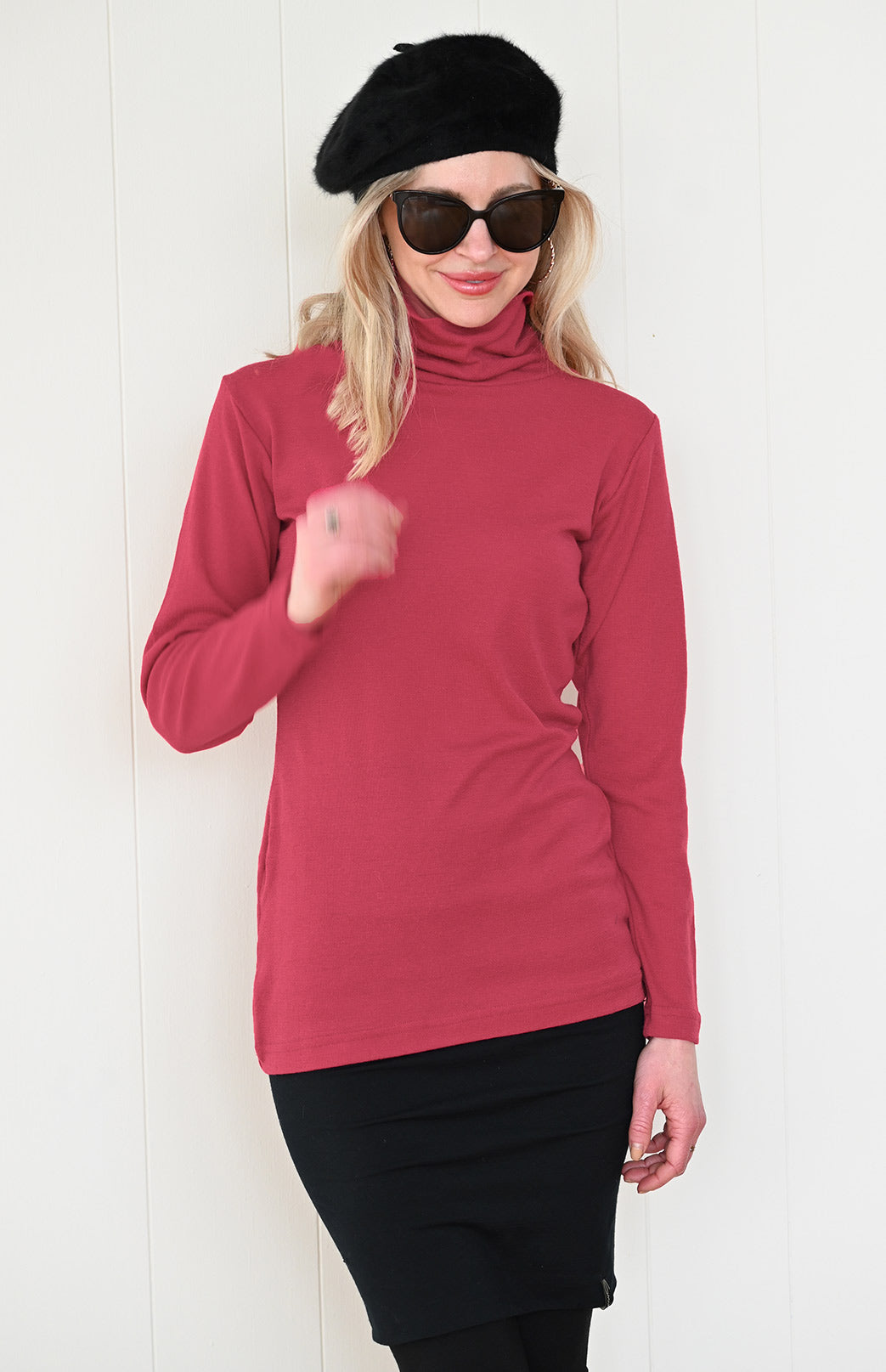 Raspberry Pink Women's Merino Wool Long Sleeve Top