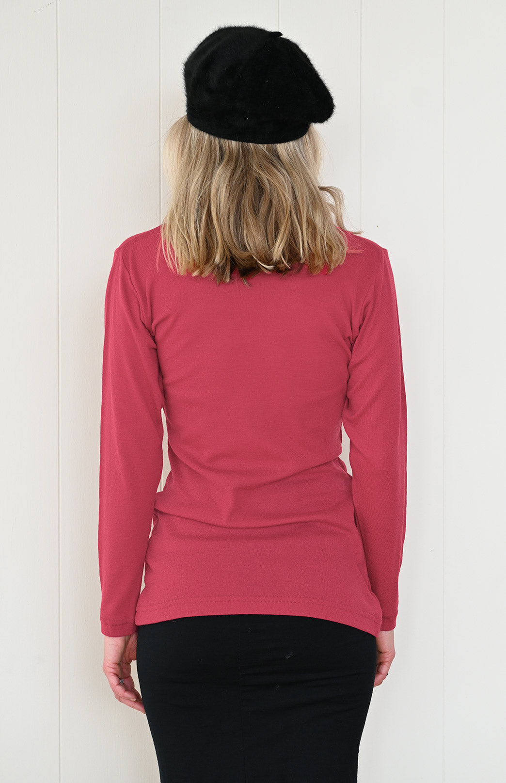 Raspberry Pink Women's Merino Wool Long Sleeve Top