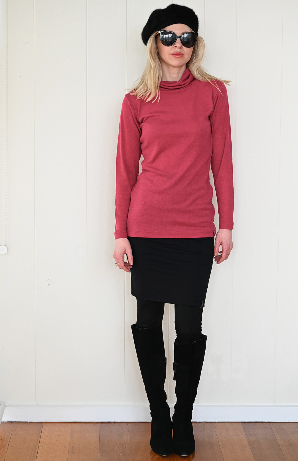 Raspberry Pink Women's Merino Wool Long Sleeve Top