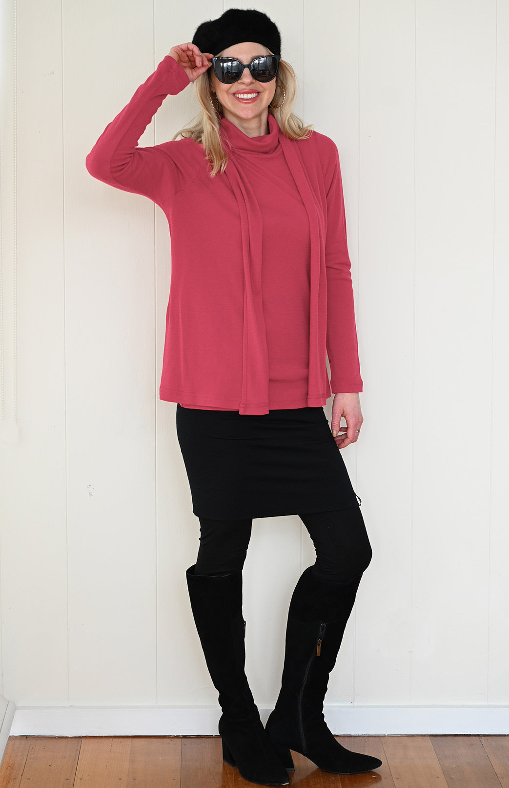Raspberry Pink Women's Merino Wool Long Sleeve Top